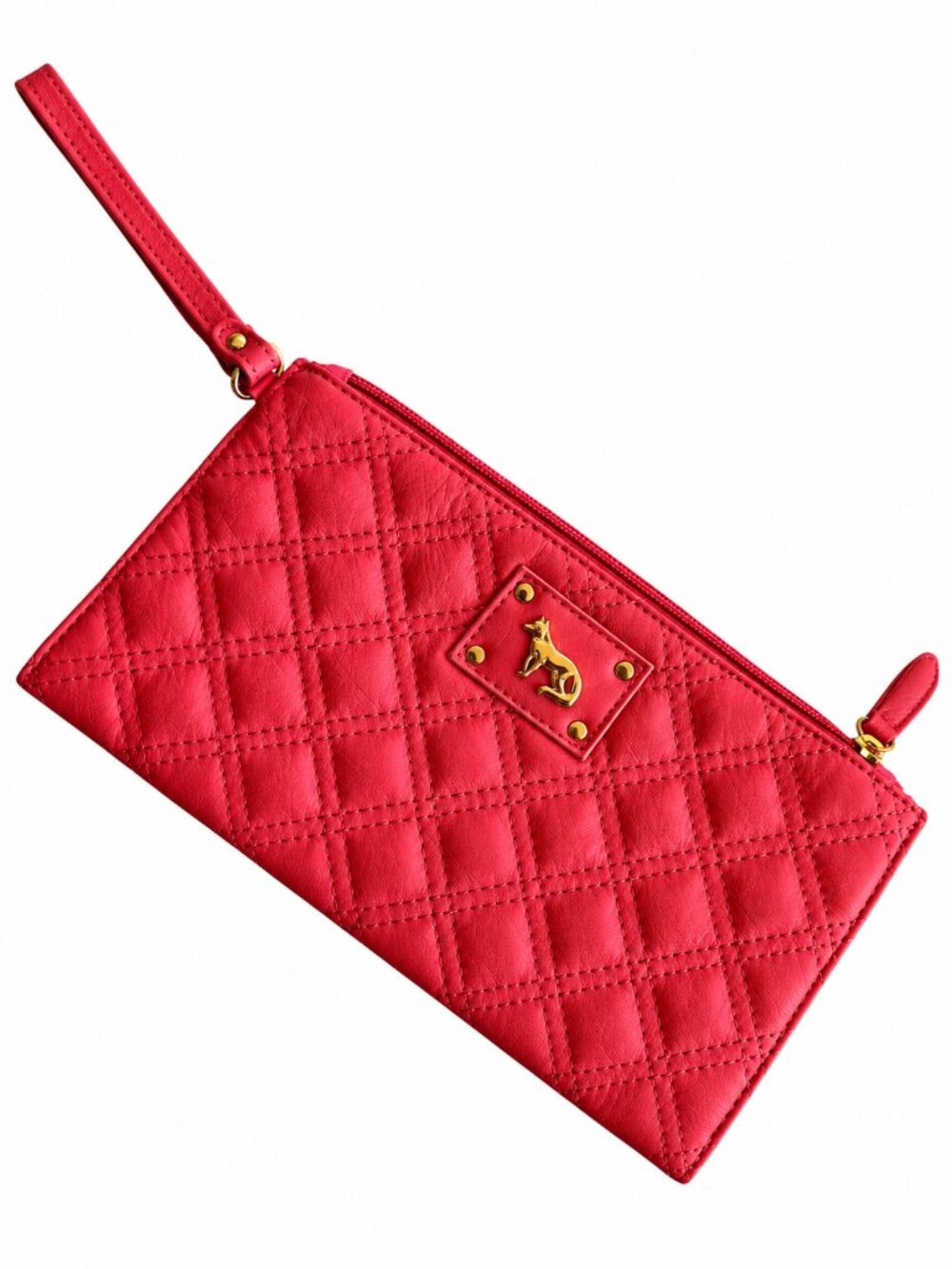 Emma Fox Wristlet Clutch Bright Pink Quilted Wallet Gold Fox Logo